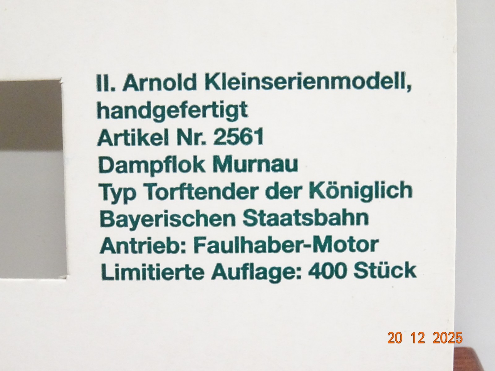 Arnold Railex N 2561 Dampflok Murnau der K.Bay.Sts.B. Messing in OVP JL5315 – Bild 3