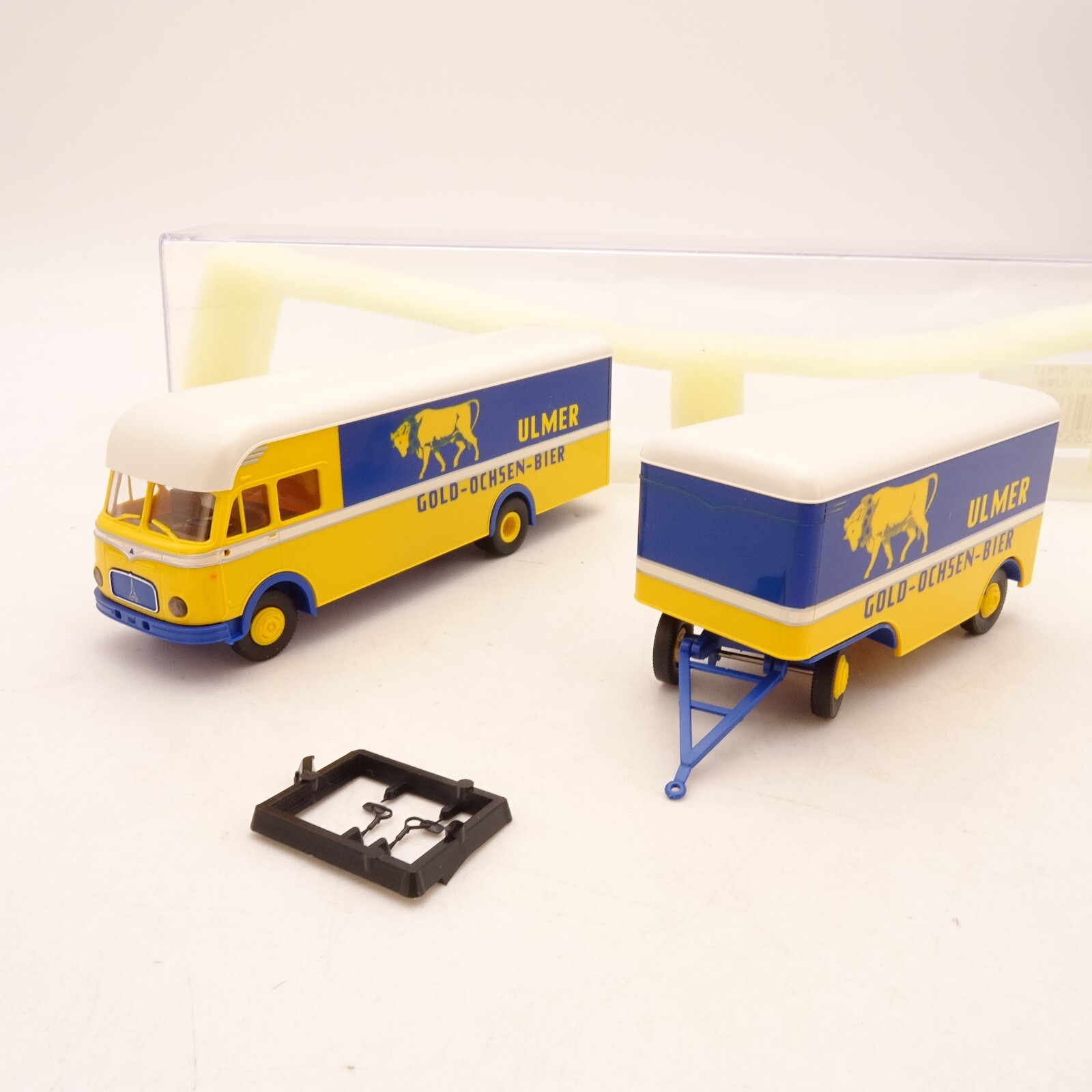 Brekina 1:87 Magirus Mercur Hängerzug Ulmer Gold Ochsen Bier in OVP QR944