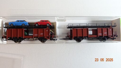 Fleischmann H0 985809 Autotransportwagen Set 2 tlg. 4 PKW`S der DB in OVP PR8008 – Bild 3