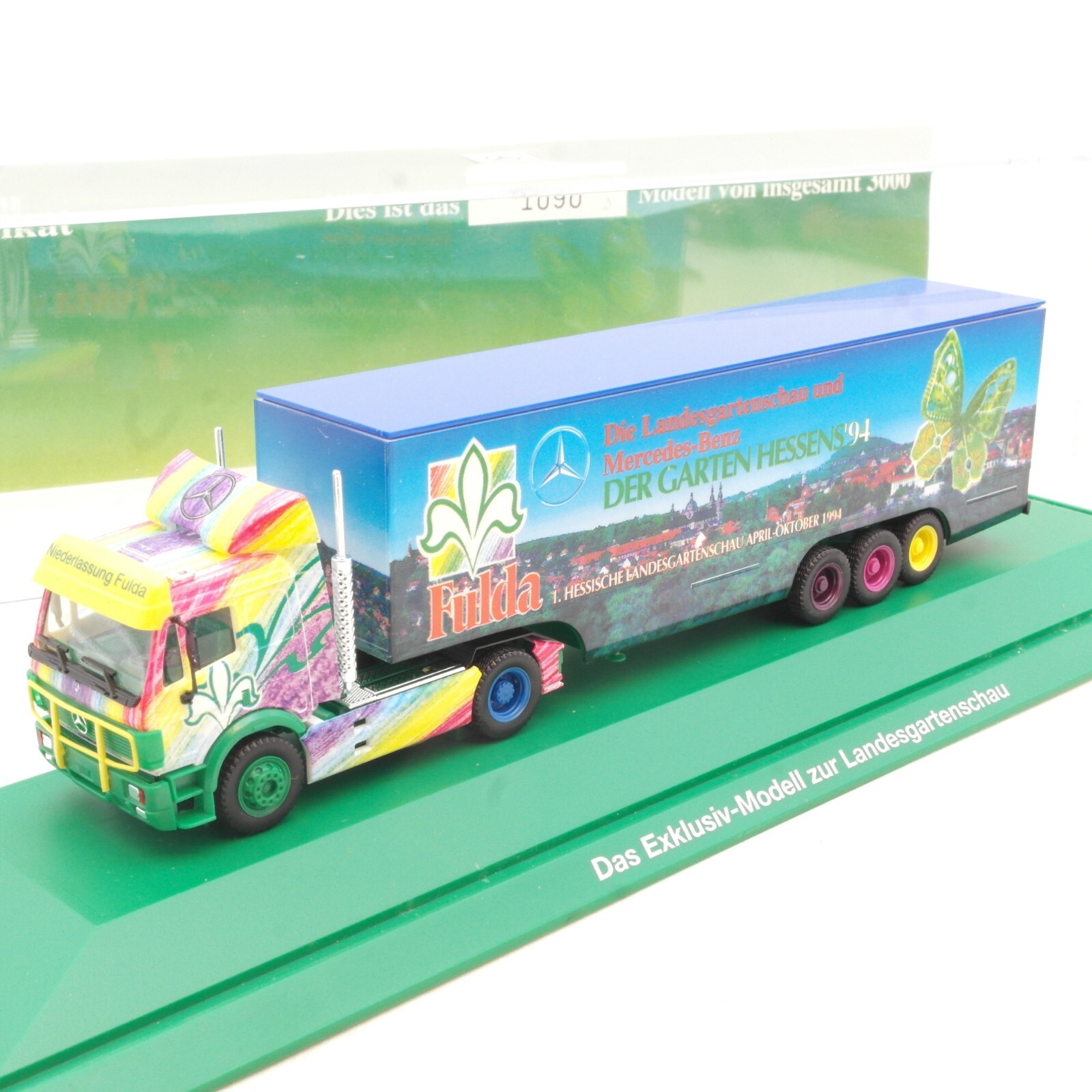 Herpa 1:87 MB SK Sattelzug Landesgartenschau Hessen 94 in PC Box RG1694