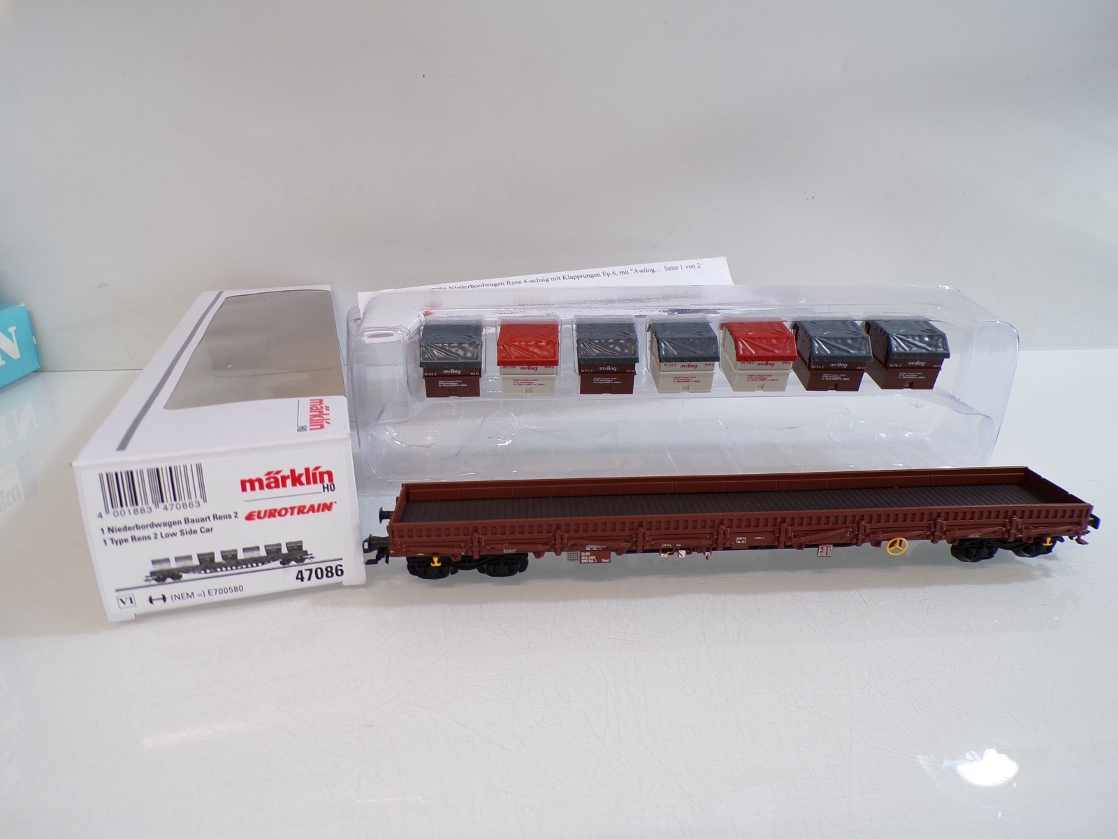 Märklin H0 47086 Niederbordwagen Bauart Rens2 der DB in OVP HS122