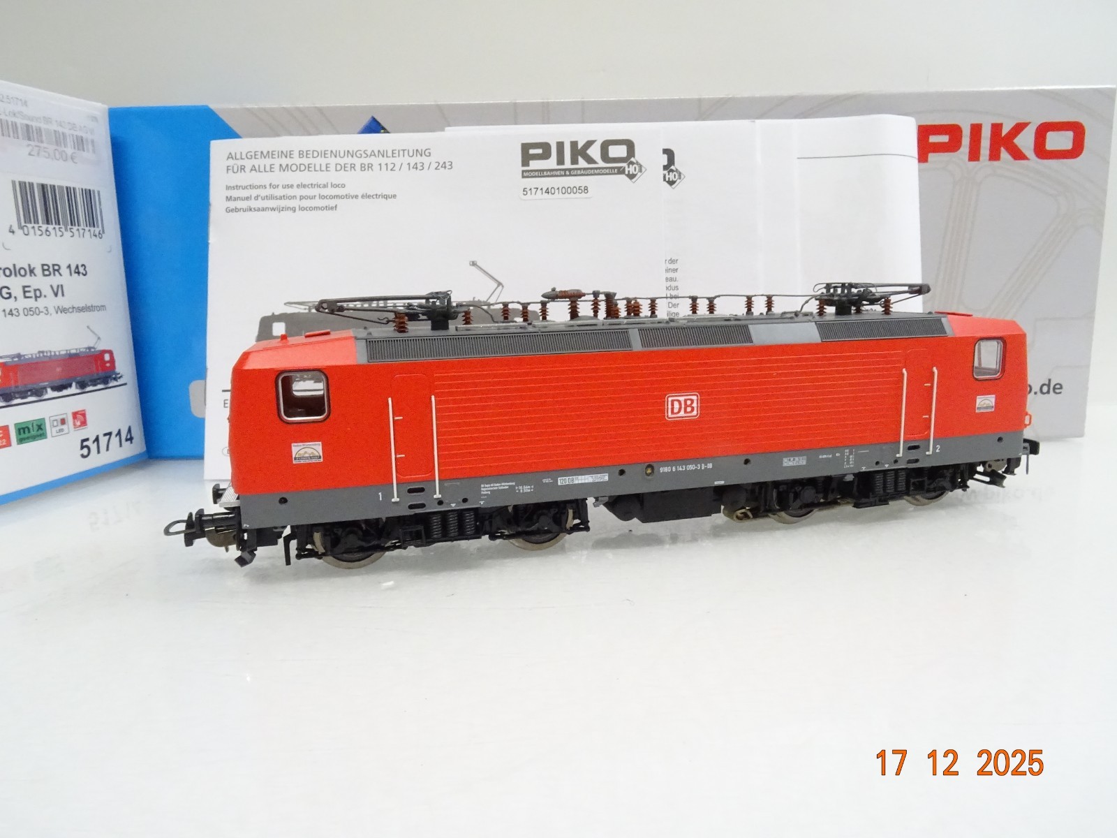 Piko H0 51714 Expert E-Lok BR 143 050-3 der DB Digital Sound in OVP JL5177