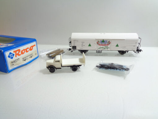 Roco H0 44077 AC gedeckter Güterwagen Harz Brauerei mit LKW der DB in OVP AR5391