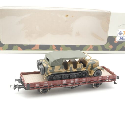 Roco Minitanks H0 894 Flachwagen R10 mit Sd.Kfz 7 in OVP RR791 – Bild 3
