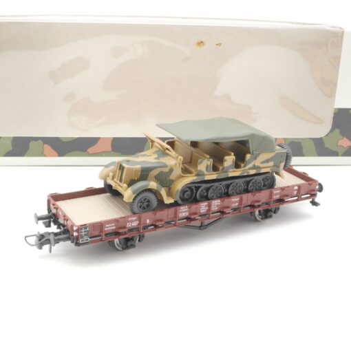 Roco Minitanks H0 894 Flachwagen R10 mit Sd.Kfz 7 in OVP RR791