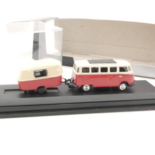 Schuco 1:87 21690 VW T1 Bus Samba mit Hymer Eriba Wohnanhänger in OVP QR9703 – Bild 3