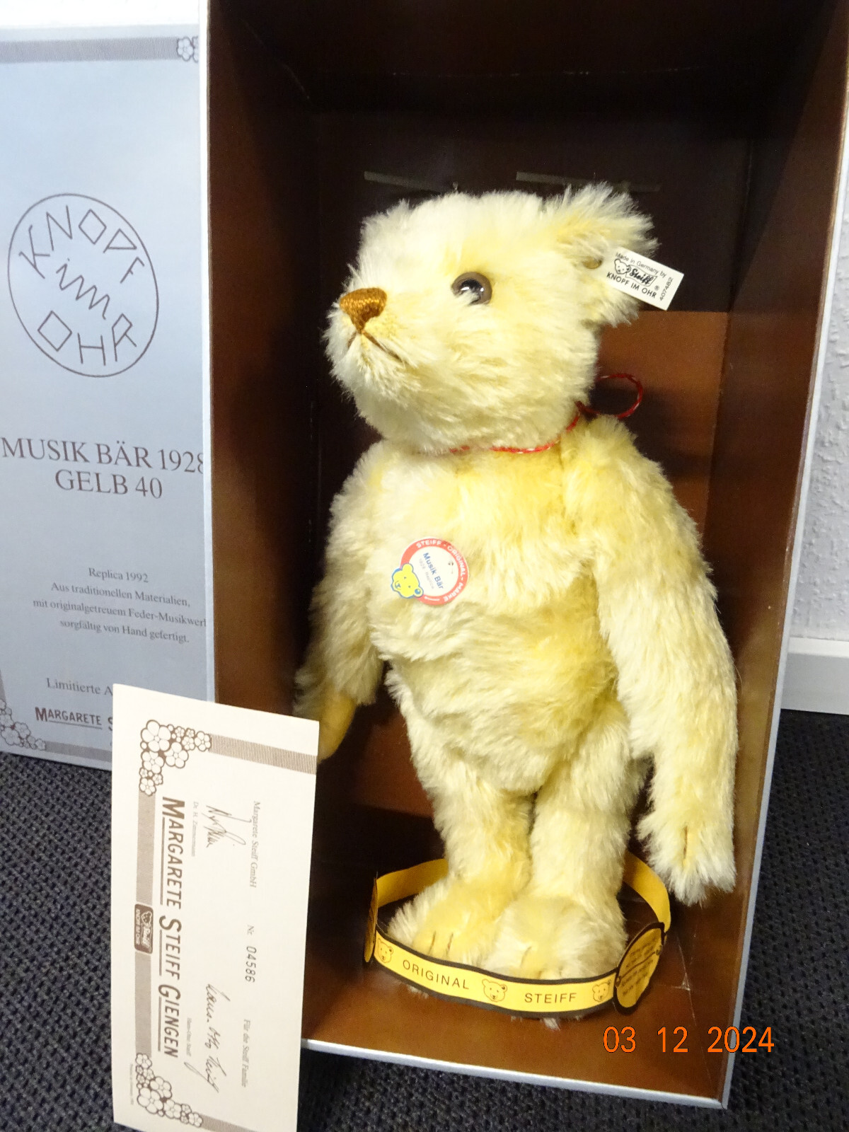 Steiff 407482 Teddybär Musical Bear 1928 limitiert Replica 1992 in OVP LE7697 – Bild 3