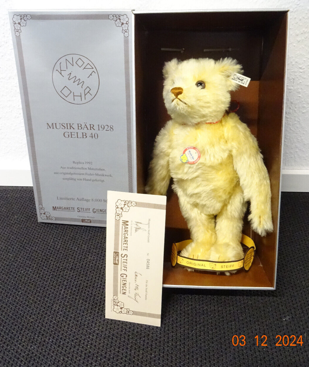 Steiff 407482 Teddybär Musical Bear 1928 limitiert Replica 1992 in OVP LE7697