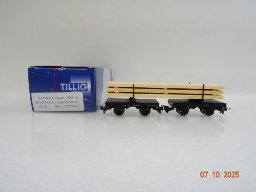 Tillig H0e 05916 Drehschemelwagen mit Ladung Bretter in OVP BH438