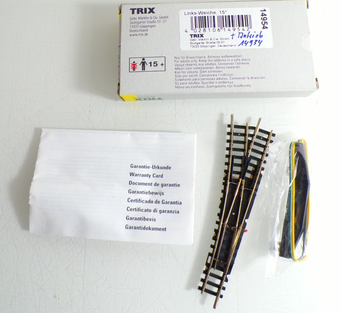 Trix Spur N 14954 Weiche links 15° mit Antrieb siehe Foto in OVP PK2527