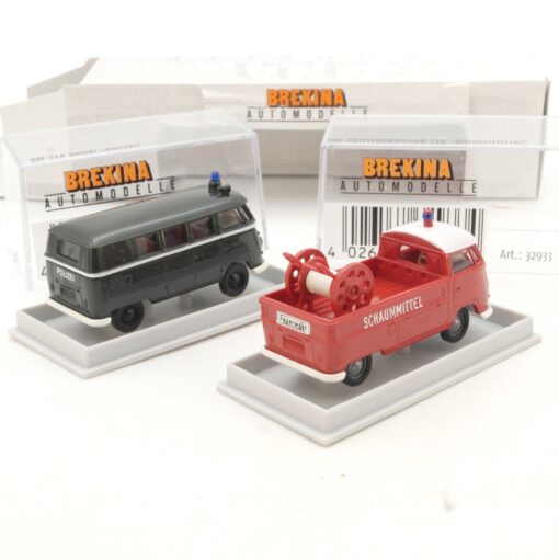 Brekina 1:87 32933  31519 Set VW T1b Feuerwehr + Polizei in OVP QR1841 – Bild 3
