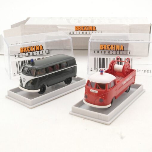 Brekina 1:87 32933  31519 Set VW T1b Feuerwehr + Polizei in OVP QR1841