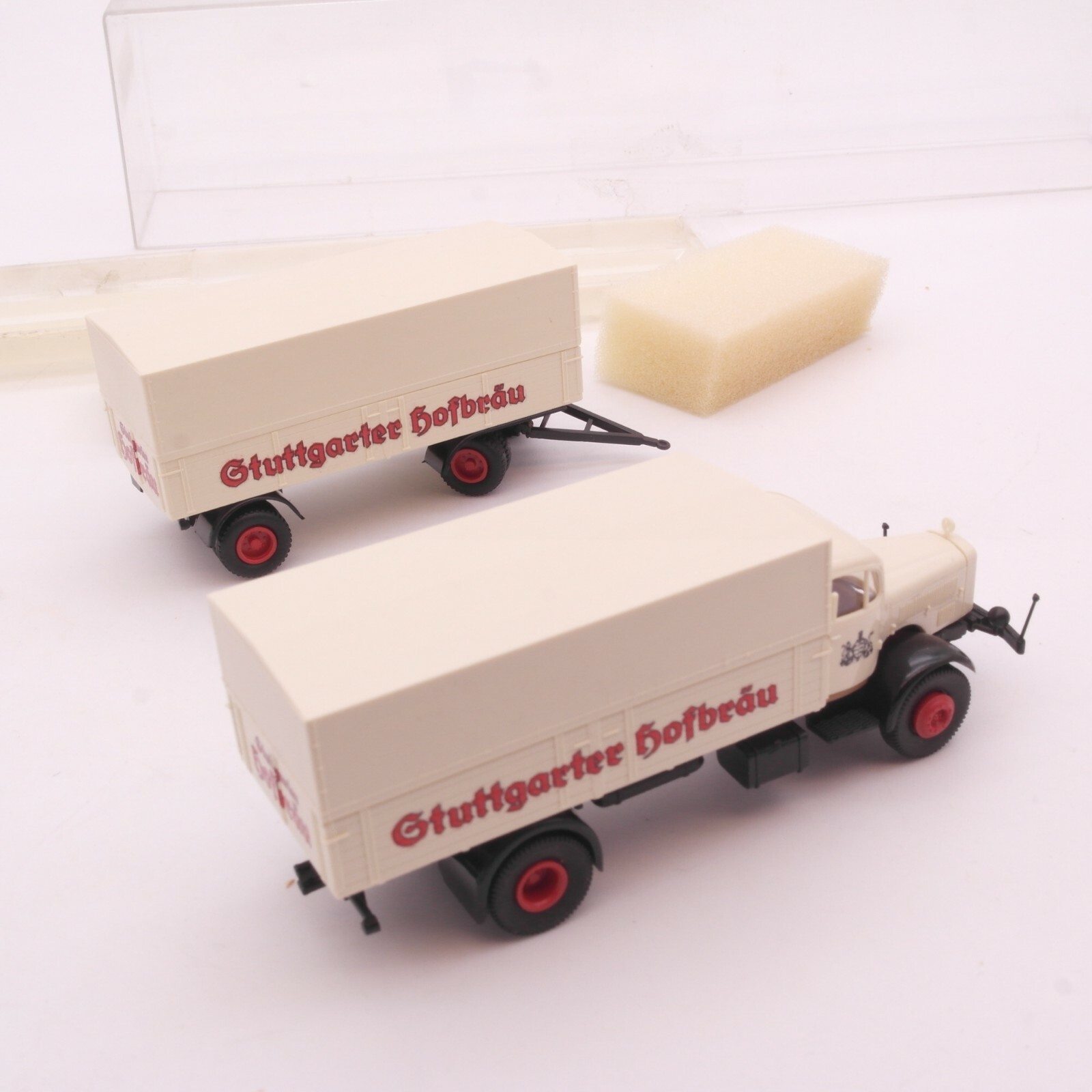 Brekina 1:87 MB L 5000 Pritschen Hängerzug Stuttgarter Hofbräu in OVP RT8178 – Bild 3