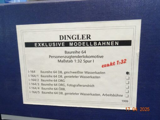 Dingler Spur 1 I-164 Dampflok BR 64 289 der DB Kleinserie in OVP JL189 – Bild 5