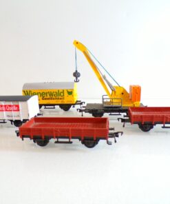 Fleischmann etc. H0 Güterwagen 4 Stk. u. Kranwagen BH1049 o.
