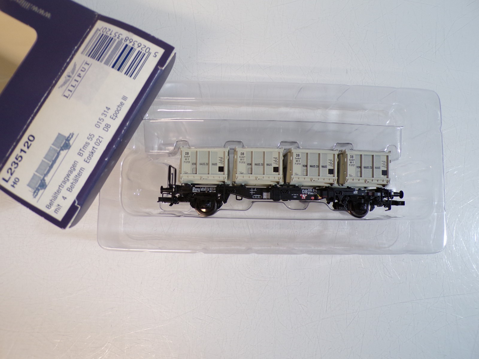Liliput H0 L235120 Behältertragwagen mit 4 Behälter der DB in OVP BH1787
