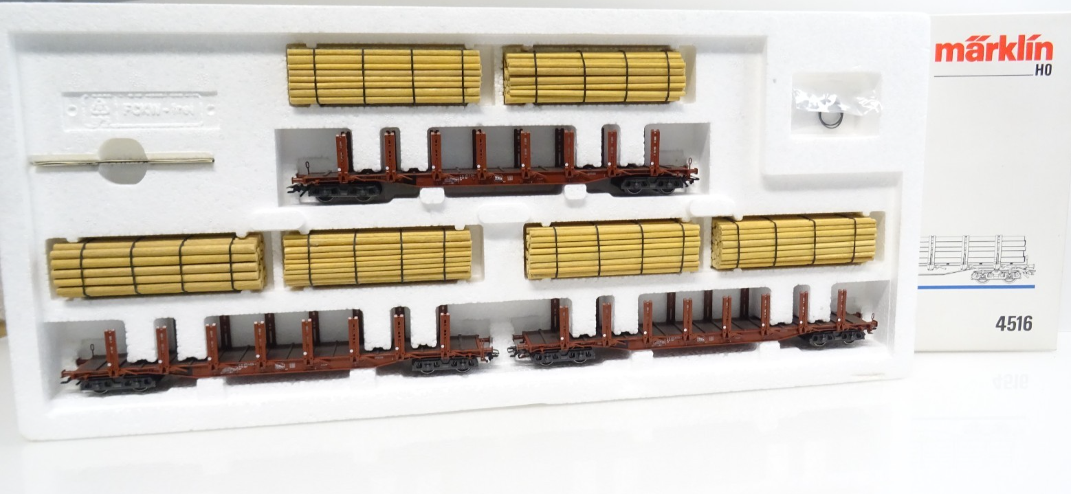 Märklin H0 4516 Wagen-Set 3tlg. Holztransport der DB in OVP JL4144