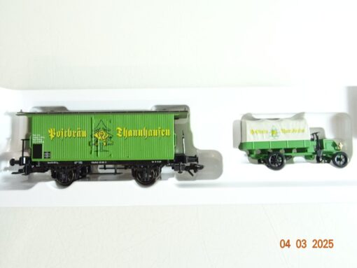 Märklin H0 94142 Bierwagen Postbräu Thannhausen u. LKW K.Bay.Sts.B in OVP PR6314 – Bild 3