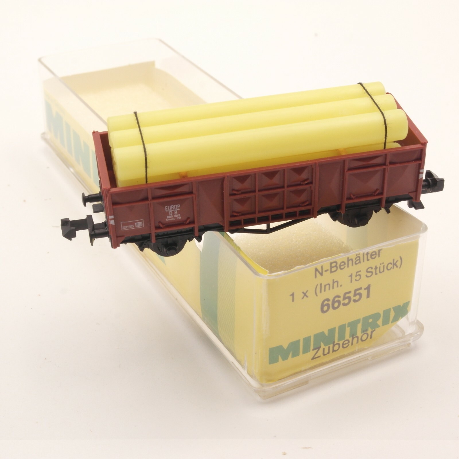 Minitrix N offener Güterwagen Ommu 29 EUROP mit Ladung in EVP ER5021