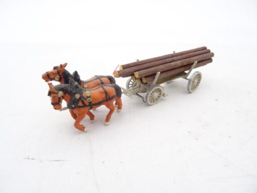 Preiser H0 Gespann mit Leiterwagen + Langholz RR1677 o.
