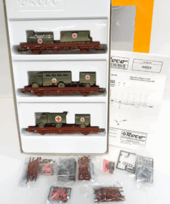 Roco H0 44024 Rungenwagen-Set 3tlg. der DB mit DRK Sani-Fahrzeugen in OVP JL331
