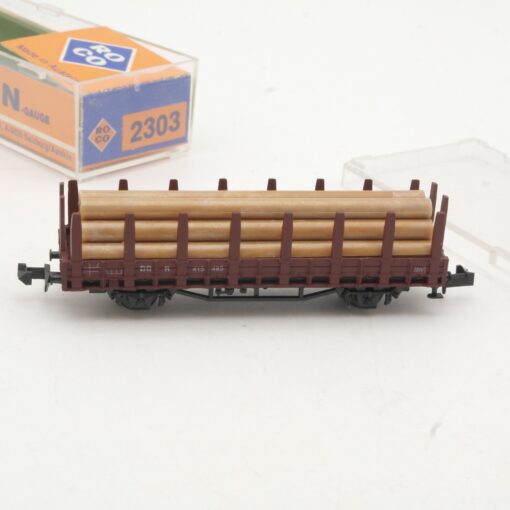 Roco N 2303 Rungenwagen mit Ladung Holz in OVP RR469 – Bild 3