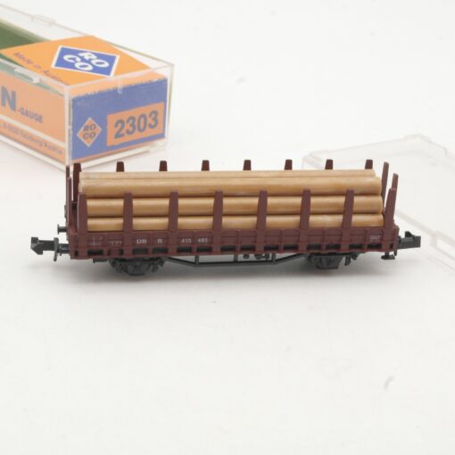 Roco N 2303 Rungenwagen mit Ladung Holz in OVP RR469