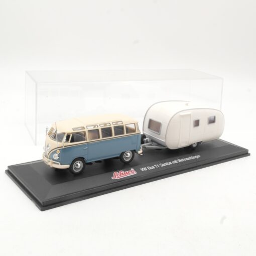 Schuco 1:43 VW Bus T1 Samba mit Wohnanhänger in PC-Box RR1367