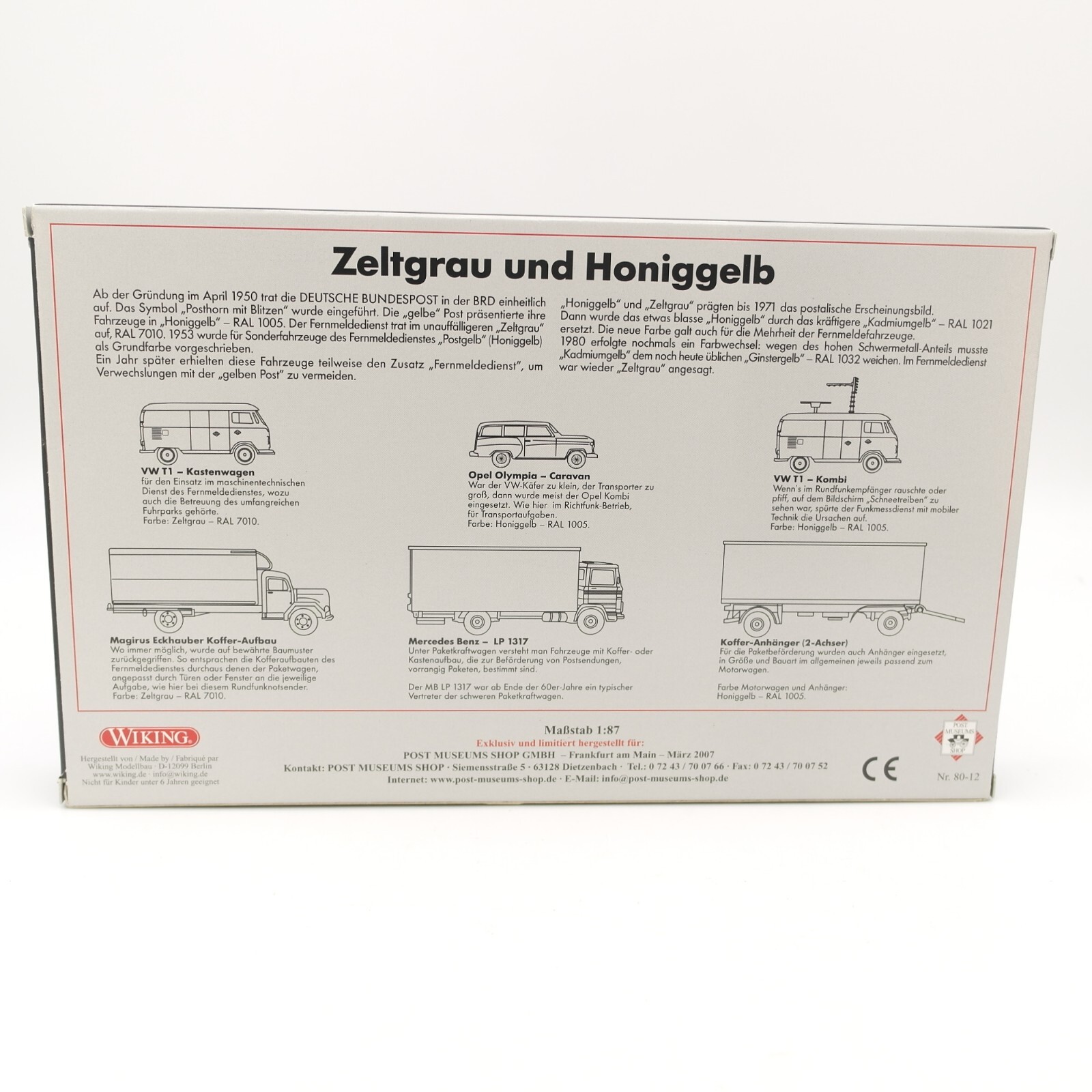 Wiking 1:87 PMS 80-12 Edition 2007 Fahrzeug-Set der Deutschen Post in OVP RR1618 – Bild 3