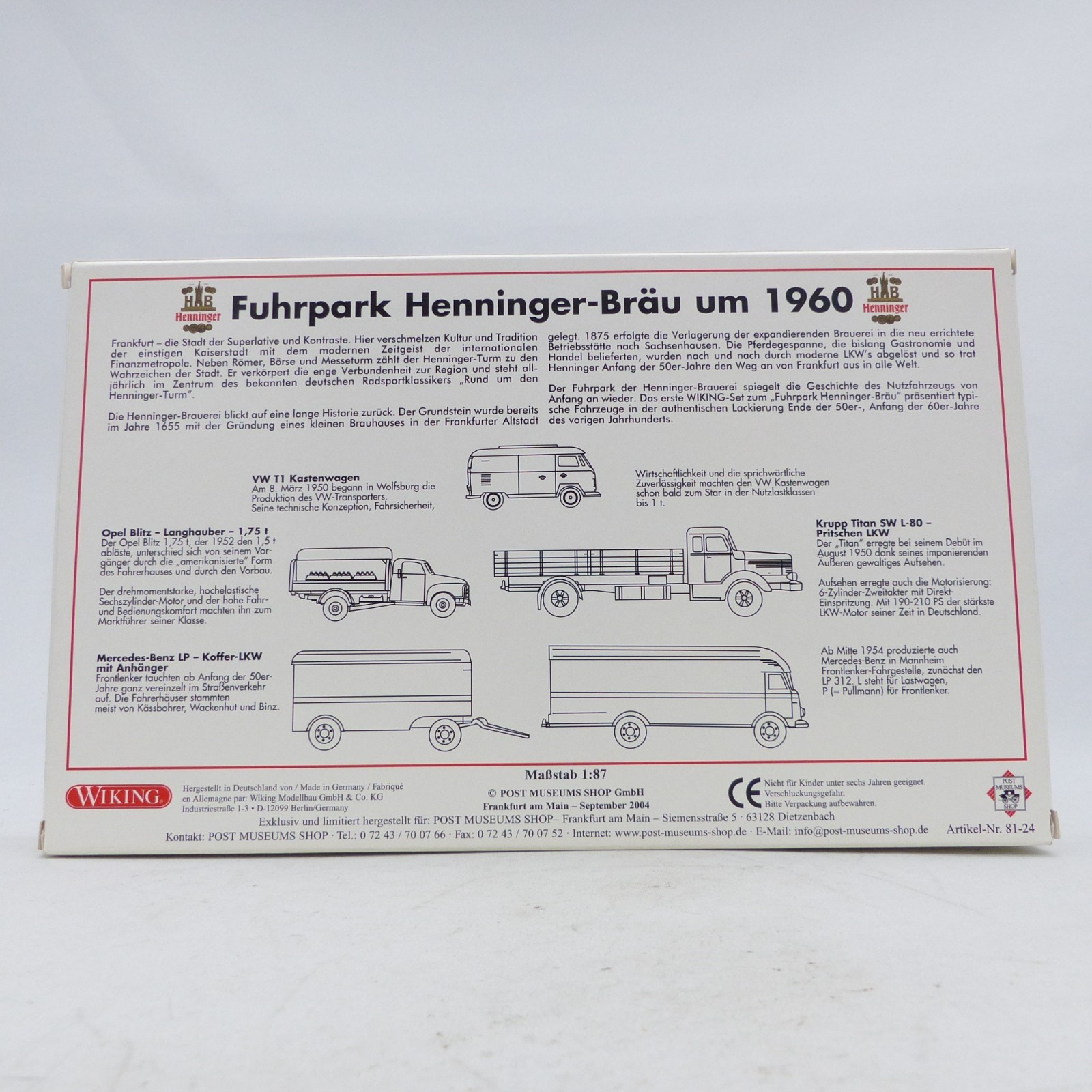 Wiking 1:87 PMS 81-24 4er-Set Fuhrpark Henninger-Bräu um 1960 in OVP EX8502 – Bild 4