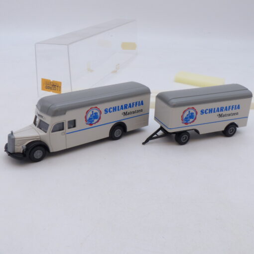 Brekina 1:87 Nr.: 5511 Mercedes Benz L6600 Hängerzug Schlaraffia, in OVP EB2698