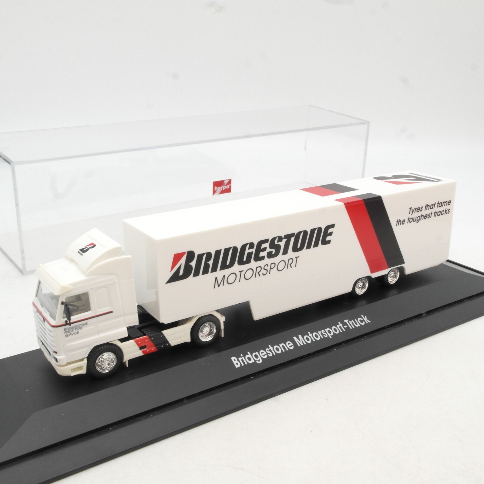 Herpa 1:87 Scania R143 Streamline Bridgestone Motorsport in PC Box RG1701