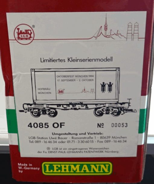 LGB Spur G 4085 OF Containerwagen Oktoberfest 1994 Limitiert #53 in OVP PK184 – Bild 6