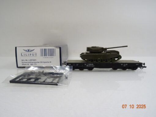 Liliput H0 L221221 Schwerlasttransportwagen mit Panzer der DB in OVP BH432
