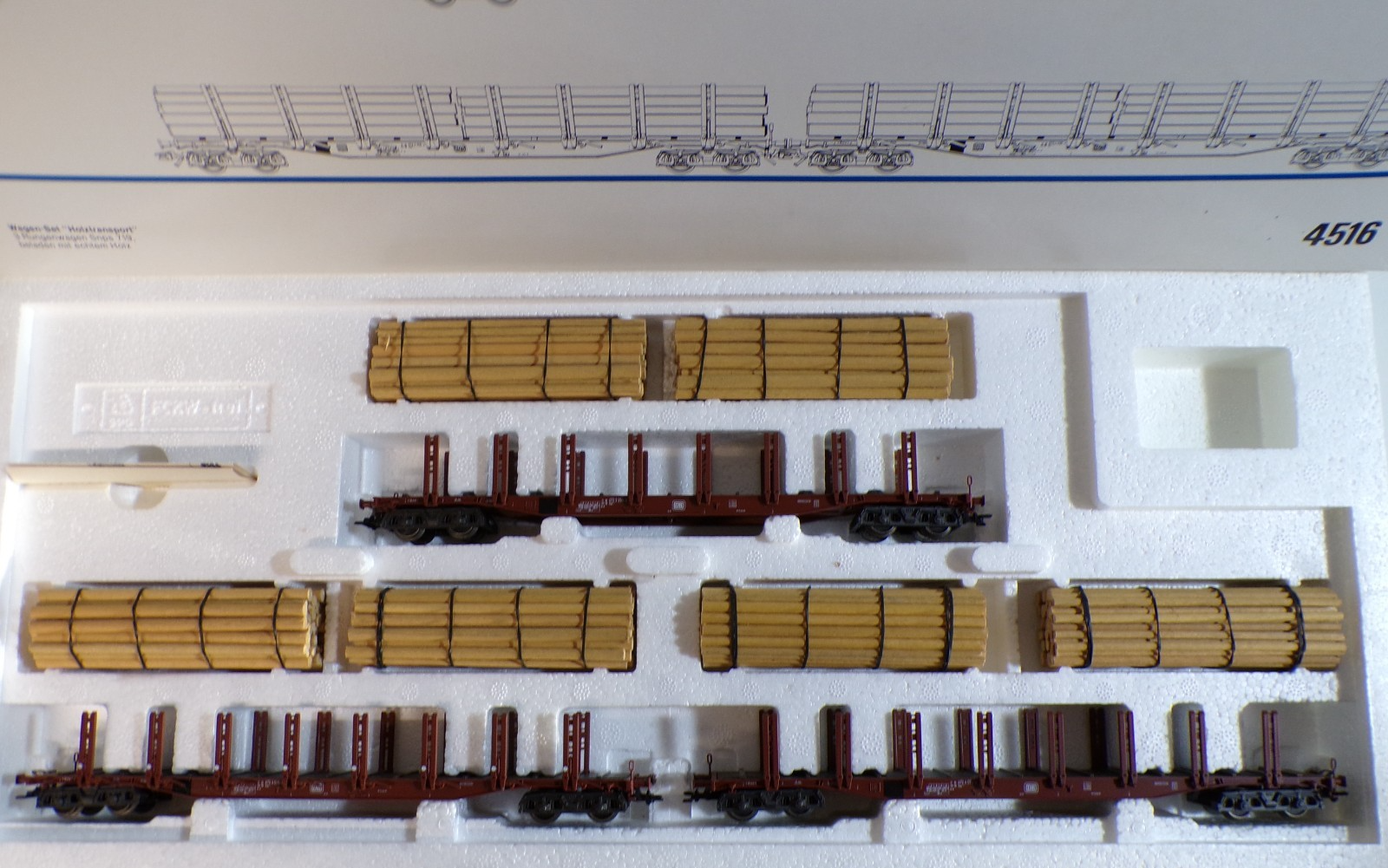 Märklin H0 4516 Wagen-Set Holztransport 3 tlg. der DB in OVP BH1914 – Bild 3