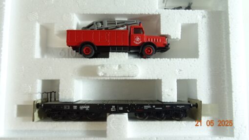 Märklin H0 48671 Schwerlast-Flachwagen mit Bergekran der DB in OVP PR7867 – Bild 3