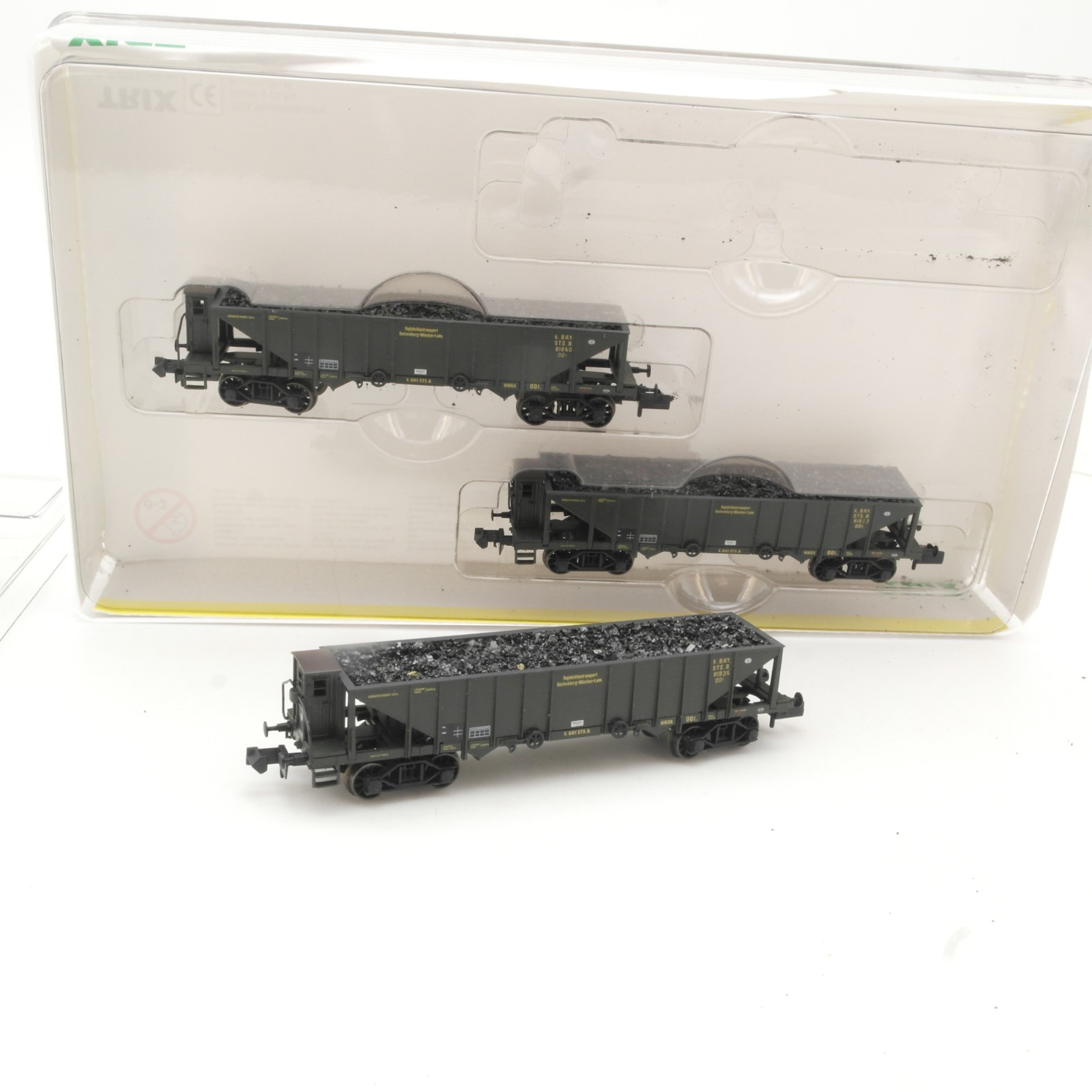 Minitrix N 13419 Set Kohlentrichterwagen der K.Bay.Sts.B. in OVP RR5306 – Bild 3