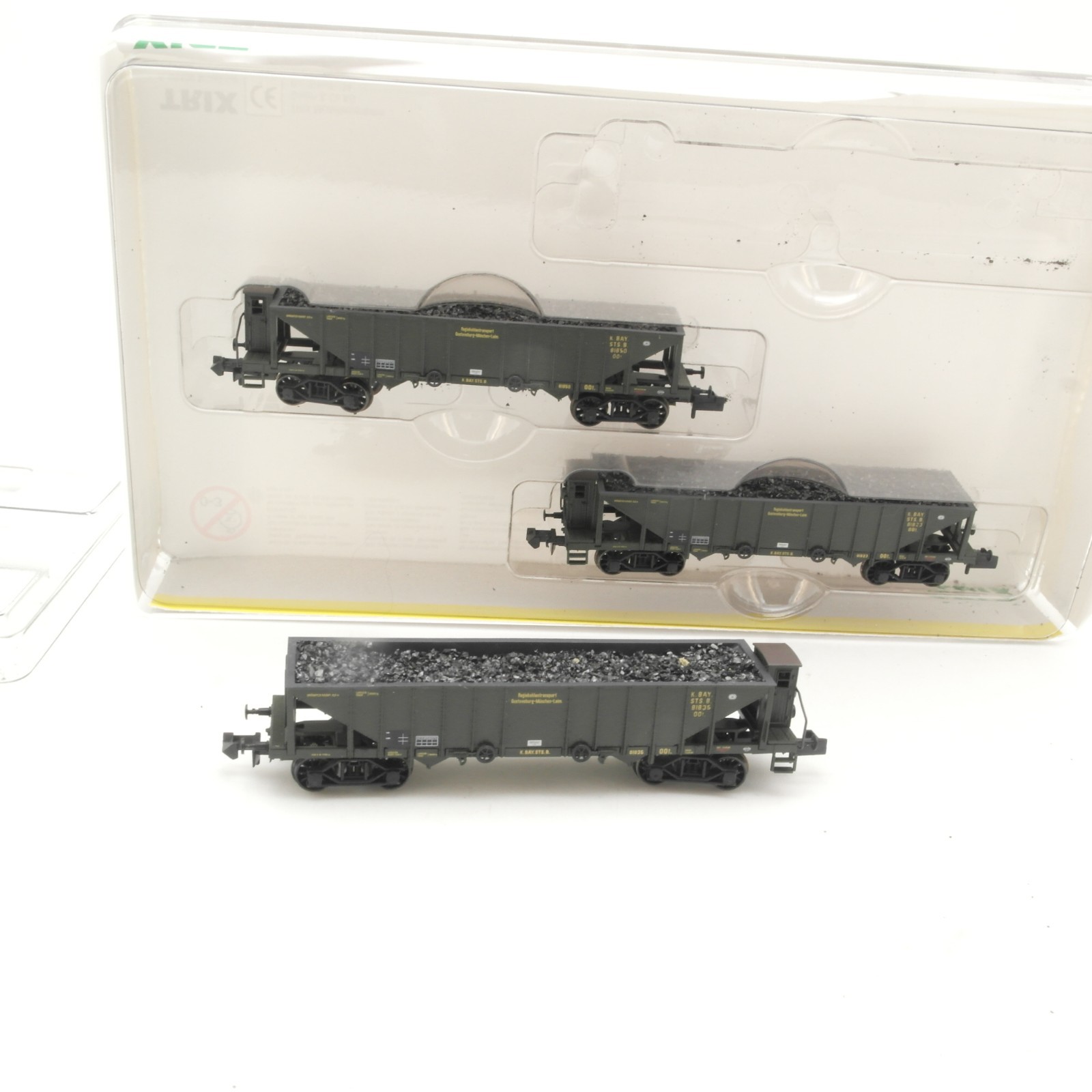 Minitrix N 13419 Set Kohlentrichterwagen der K.Bay.Sts.B. in OVP RR5306 – Bild 4