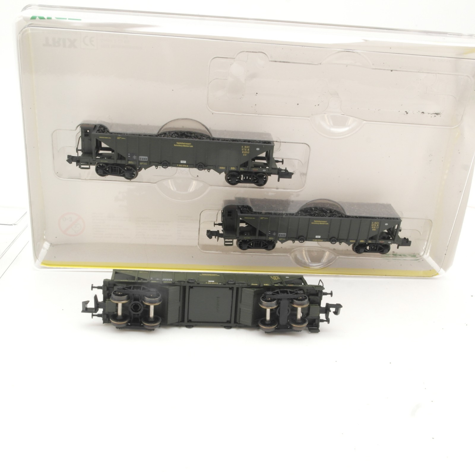 Minitrix N 13419 Set Kohlentrichterwagen der K.Bay.Sts.B. in OVP RR5306 – Bild 5