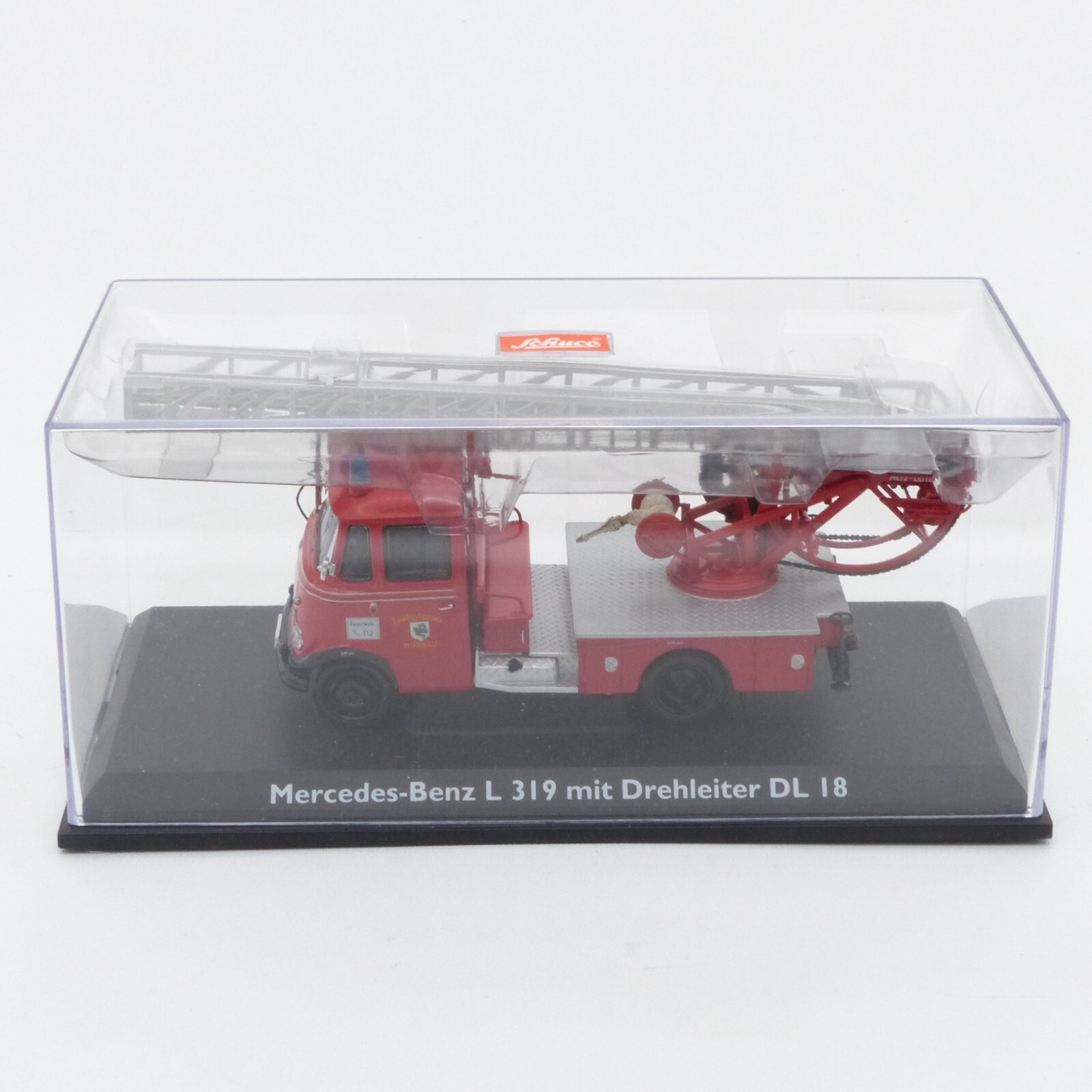 Schuco 1:43 Nr.: 02807 MB L 319 Drehleiter DL 18 Feuerwehr, in PC-Box EX535 – Bild 4
