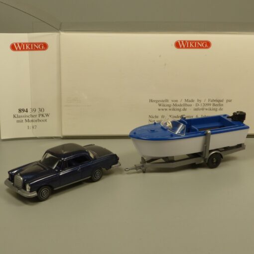 Wiking 1:87 8943930 Klassischer PKW Mercedes mit Motorboot in OVP EX7154