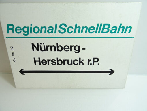 Zuglaufschild RegionalSchnellBahn Nürnberg -Hersbruck einseitig s.Foto AR8207 o.