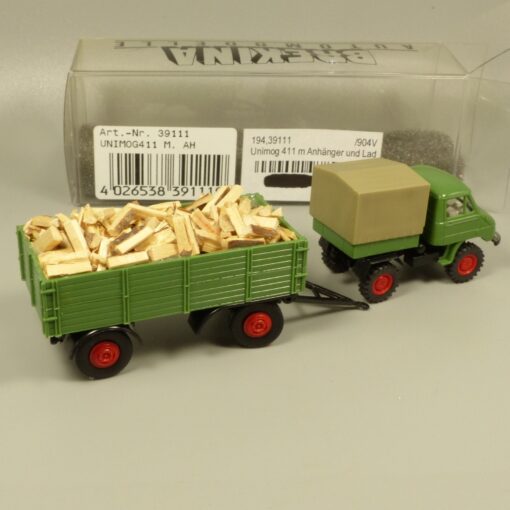 Brekina 1:87 39111 Unimog 411 mit Anhänger und Holz Ladung in OVP EX7210 – Bild 3