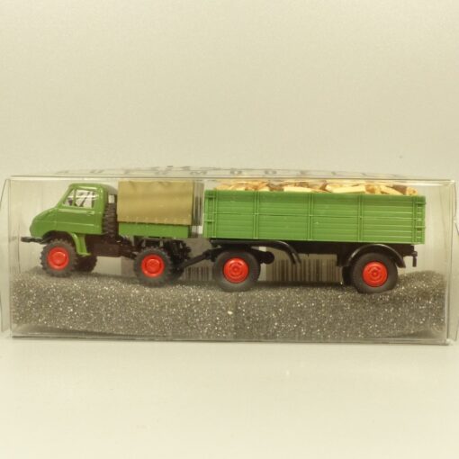 Brekina 1:87 39111 Unimog 411 mit Anhänger und Holz Ladung in OVP EX7210 – Bild 4