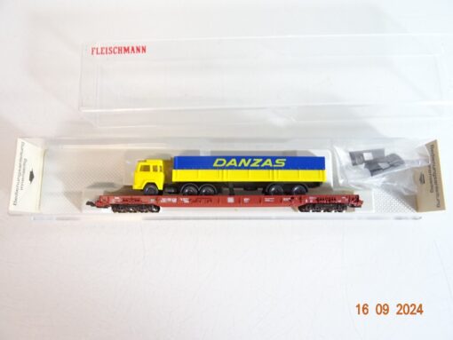 Fleischmann N 8272 Tiefladewagen mit LKW Danza der DB neuwertig in OVP PR2762