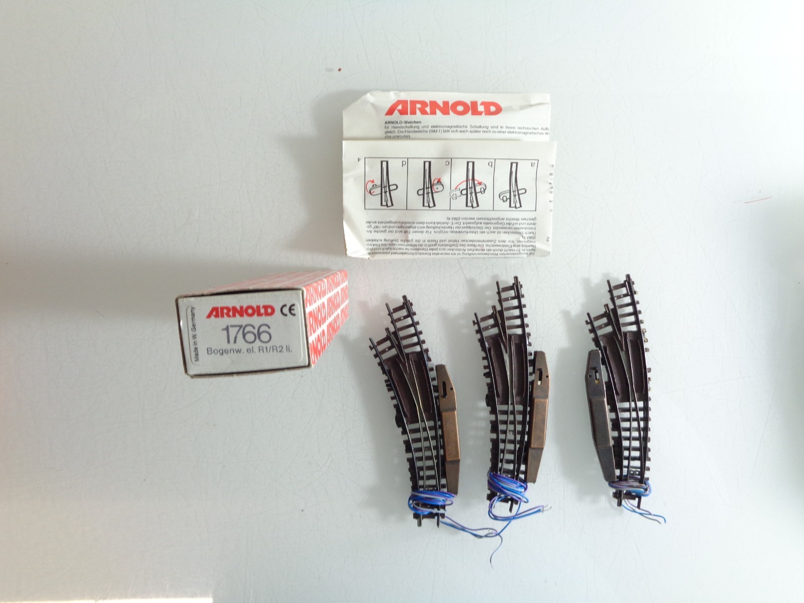 Konvolut Arnold Spur N 1766 Bogenweiche li. 3St. s. Foto in OVP PK1805