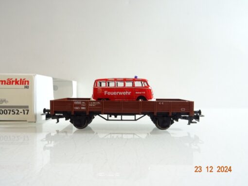 Märklin H0 00752-17 Niederbordwagen mit Feuerwehr Bulli in OVP PR5017 – Bild 3