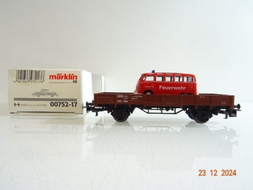 Märklin H0 00752-17 Niederbordwagen mit Feuerwehr Bulli in OVP PR5017