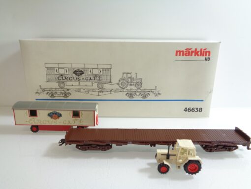 Märklin H0 46638 Flachwagen mit Fahrzeugen National-Zirkus in OVP F280