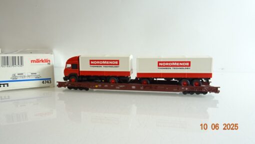 Märklin H0 4743 Niederflurwagen mit LKW u. Anhänger der DB in OVP PR8302